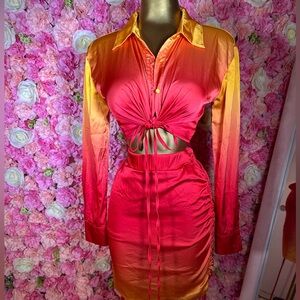 Vibrant Orange and Red Women's Skirt Set